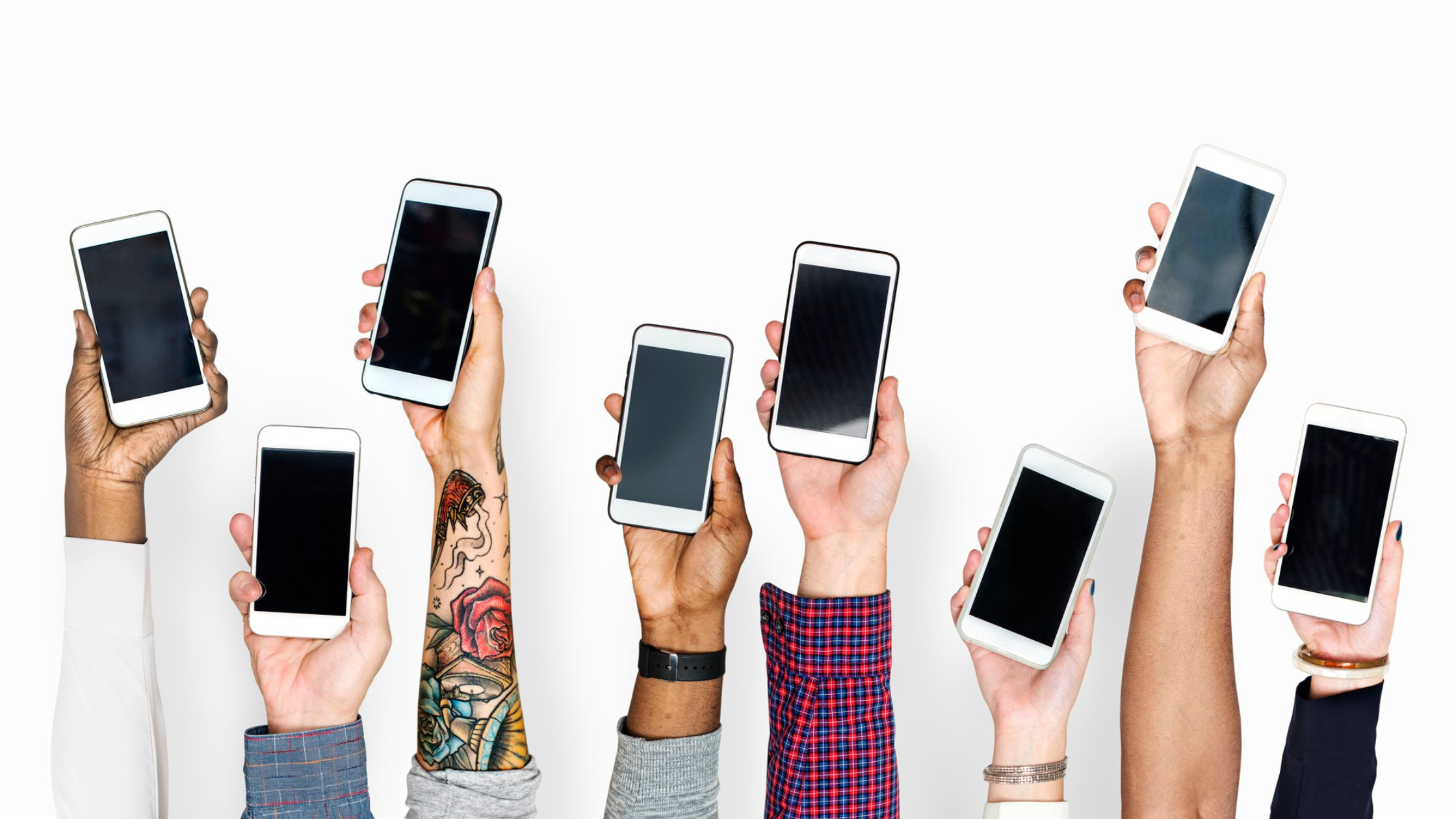 Hand holding mobile phones isolated